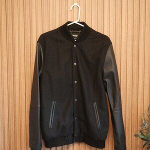 Viparo Premium Black Varsity Bomber Jacket Leather Sleeves Size Large